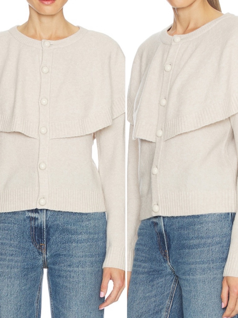 LNA Ivory Layered-Front Button Cardigan